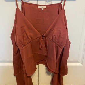 Pink silk open front blouse